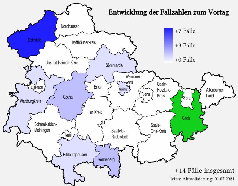 Entwicklung der Fallzahlen zum Vortag