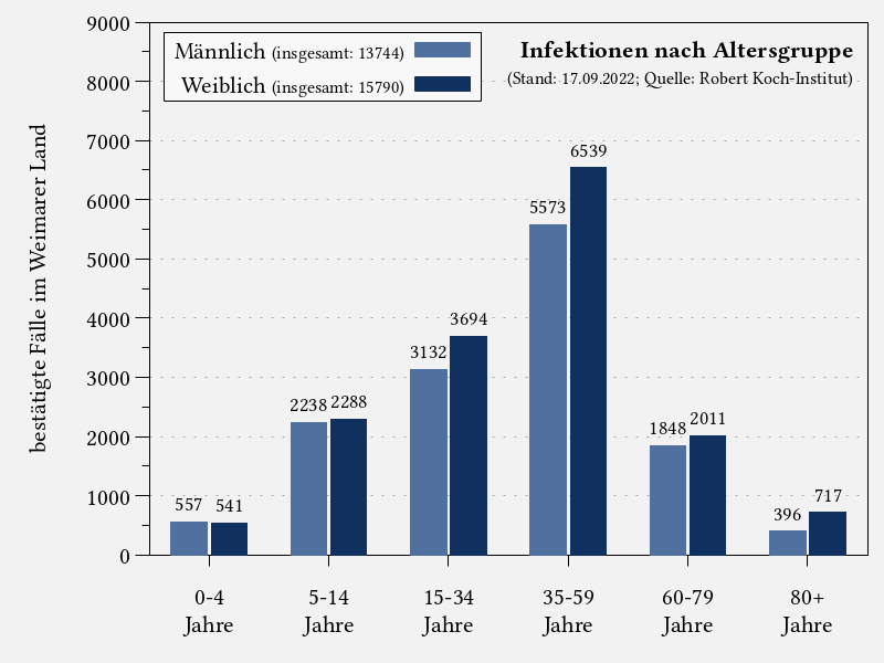Infektionen nach Altersgruppe im Weimarer Land