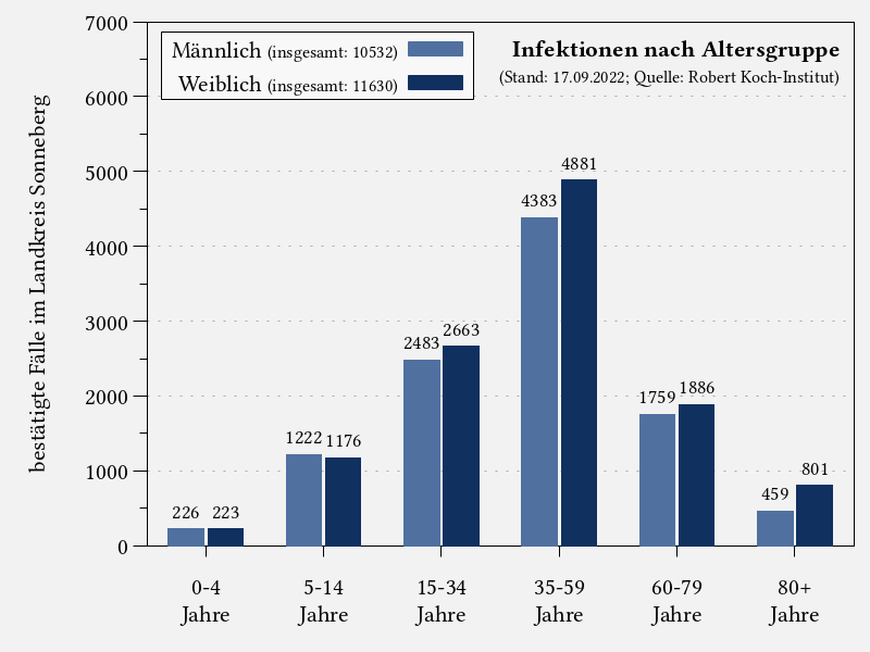 Infektionen nach Altersgruppe im Landkreis Sonneberg